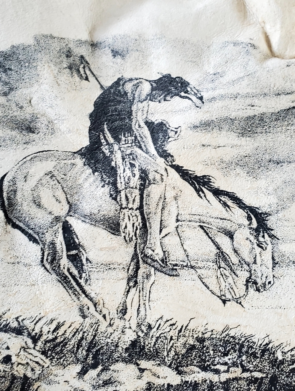 Handmade Leather Wall Art Pair with Western Ink Prints - Cream and Black - Picture 6 of 9